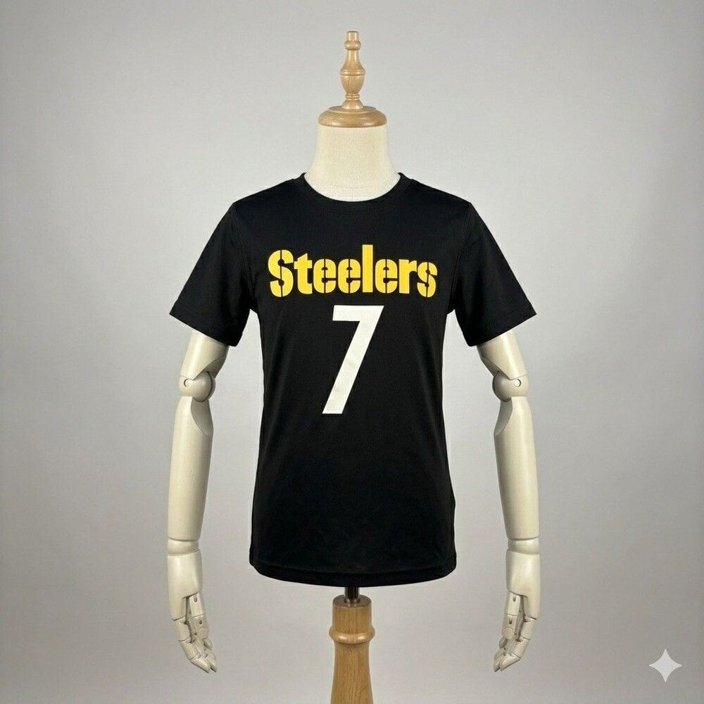 Steelers Ben Roethlisberger 7 Youth Medium Shirt NFL Apparel Kids Black Gold Tee
